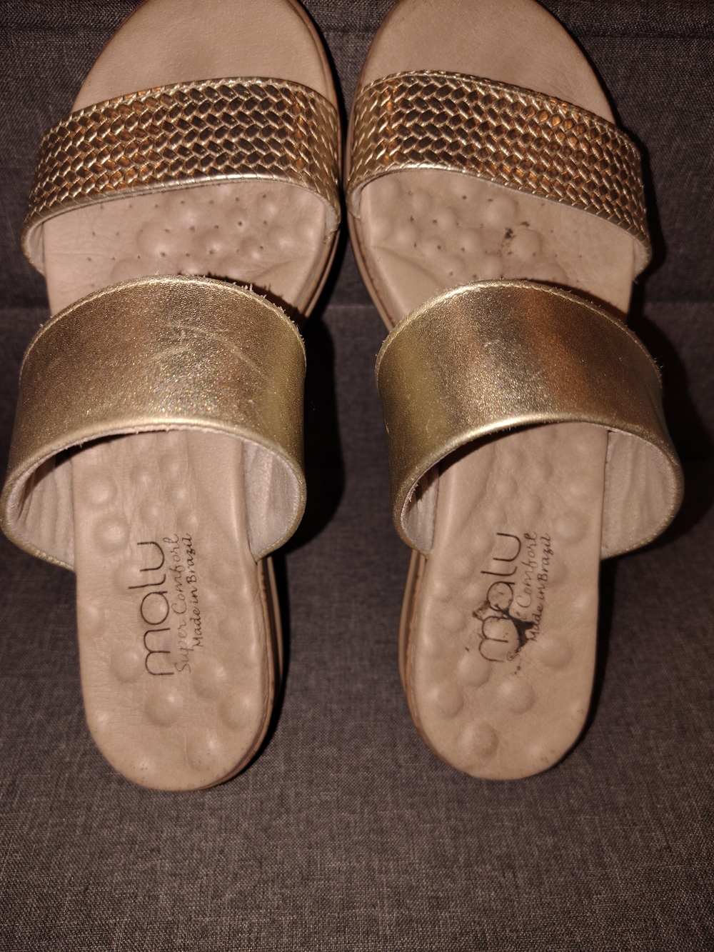 Malu Super Comfort - Metallic Gold Double-Band Slide Sandals